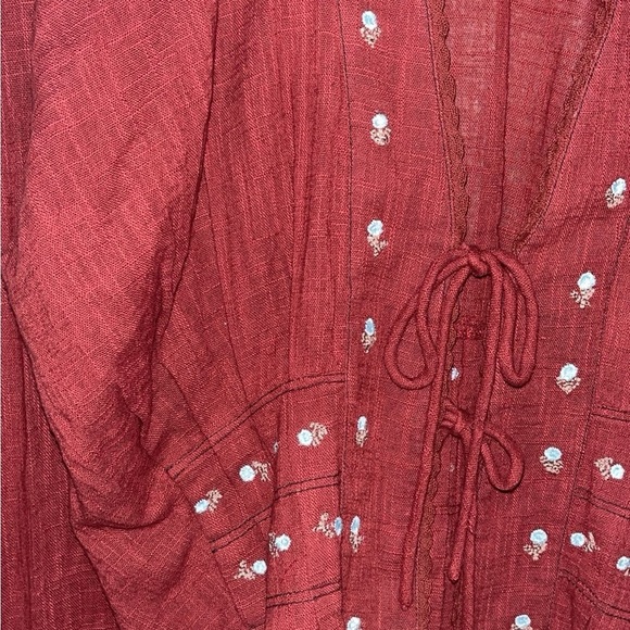 Free People Embroidered Kizzy Floral Tie Top Xs Bohemian Cottagecore - Picture 5 of 8